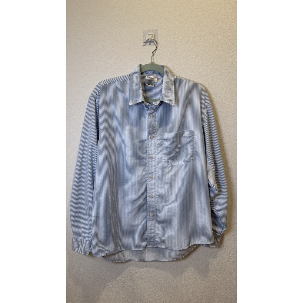Solumbra Shirt Mens Medium Blue Striped Button Up Long Sleeve Vented Mesh